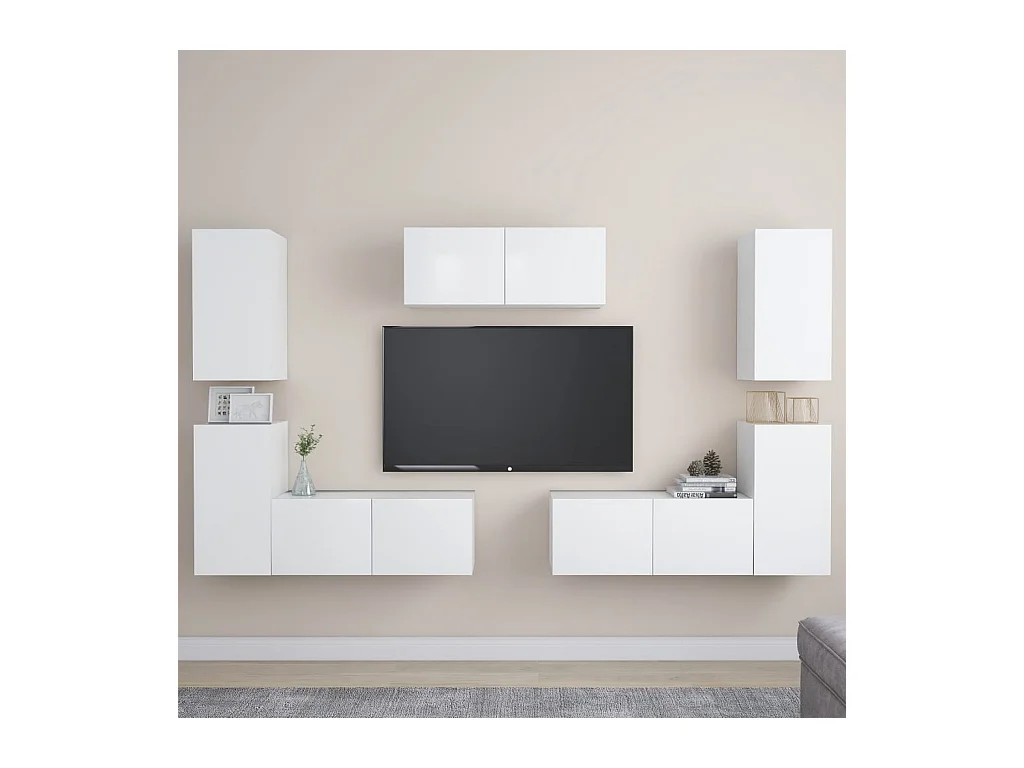 Monza  Ensemble de meubles TV 7 pcs Blanc Bois d'ingénierie