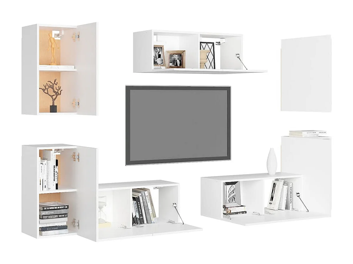 Monza  Ensemble de meubles TV 7 pcs Blanc Bois d'ingénierie