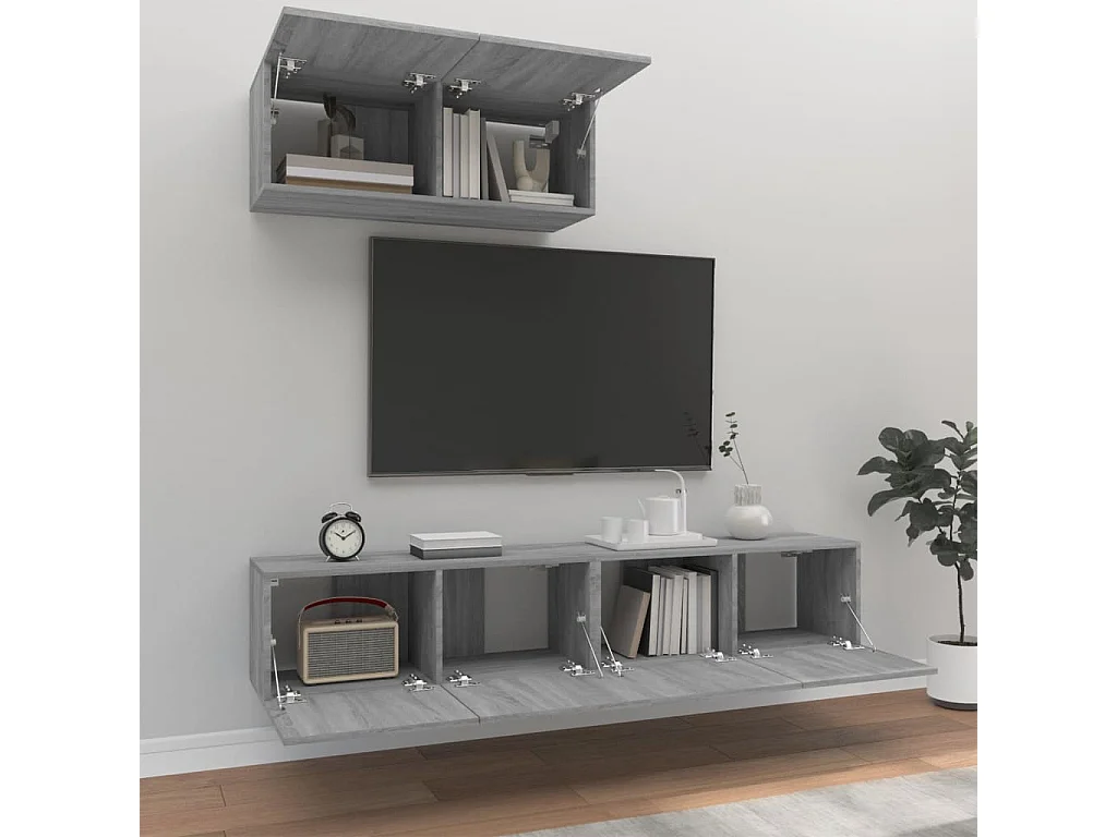 Batesburg-Leesville  Set de muebles para TV 3 pzas madera contrachapada gris Sonoma