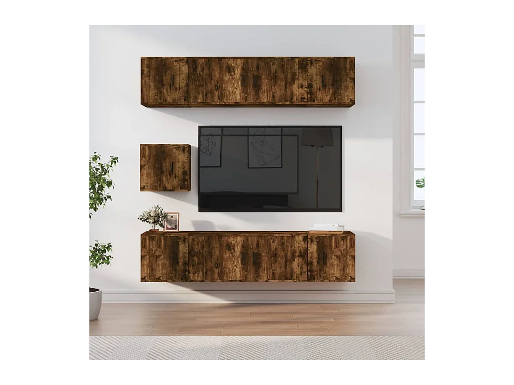 Xarim  7-delige Tv-meubelset bewerkt hout gerookt eikenkleurig