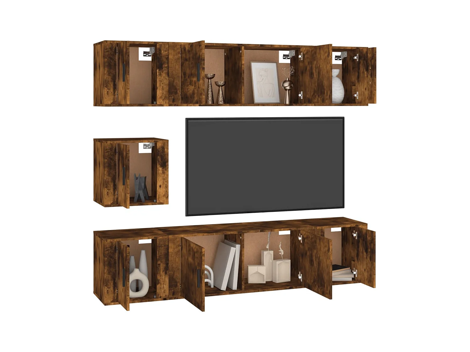 Xarim  7-delige Tv-meubelset bewerkt hout gerookt eikenkleurig
