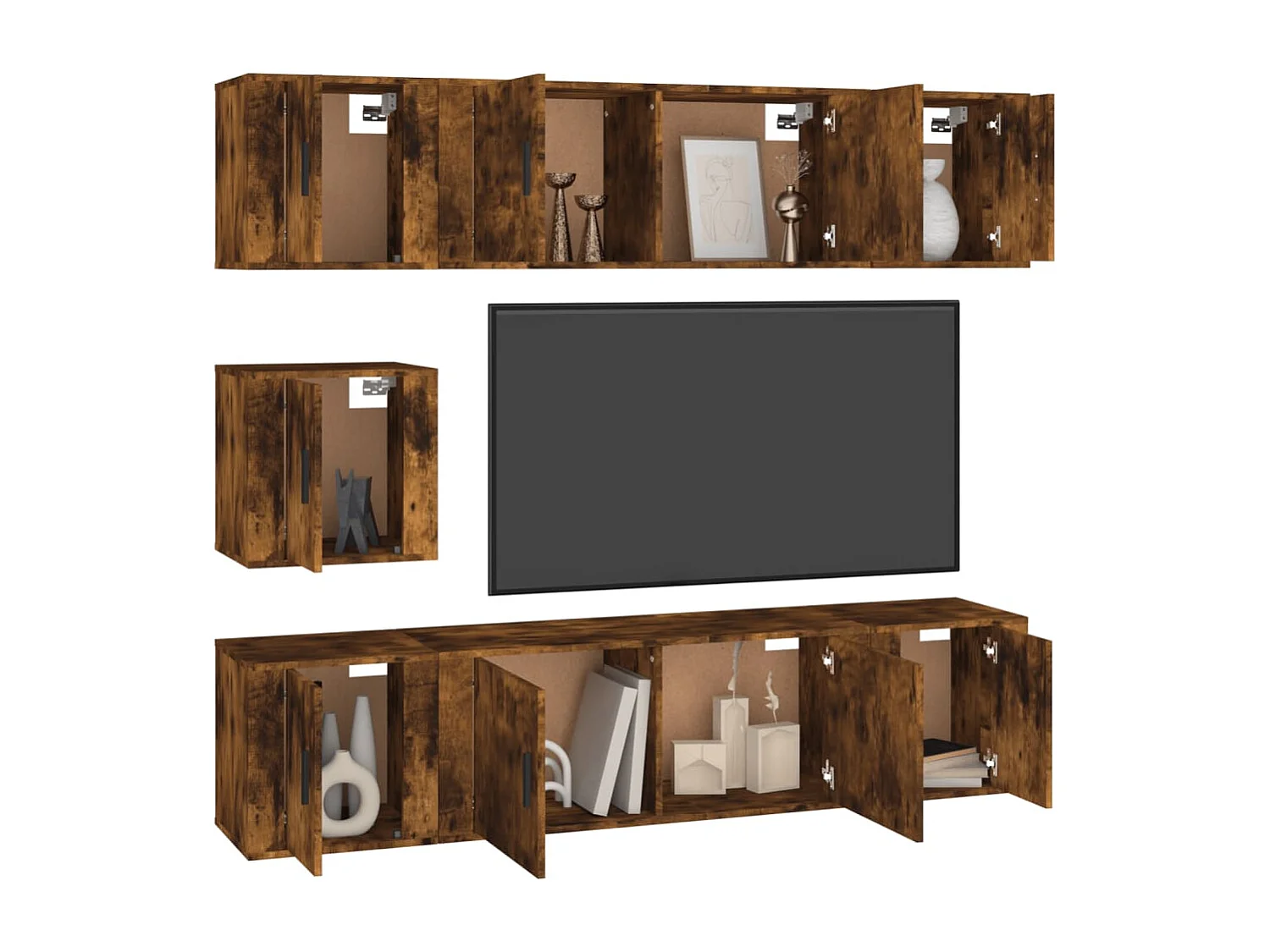 Xarim  Ensemble de meubles TV 7 pcs Chêne fumé Bois d'ingénierie