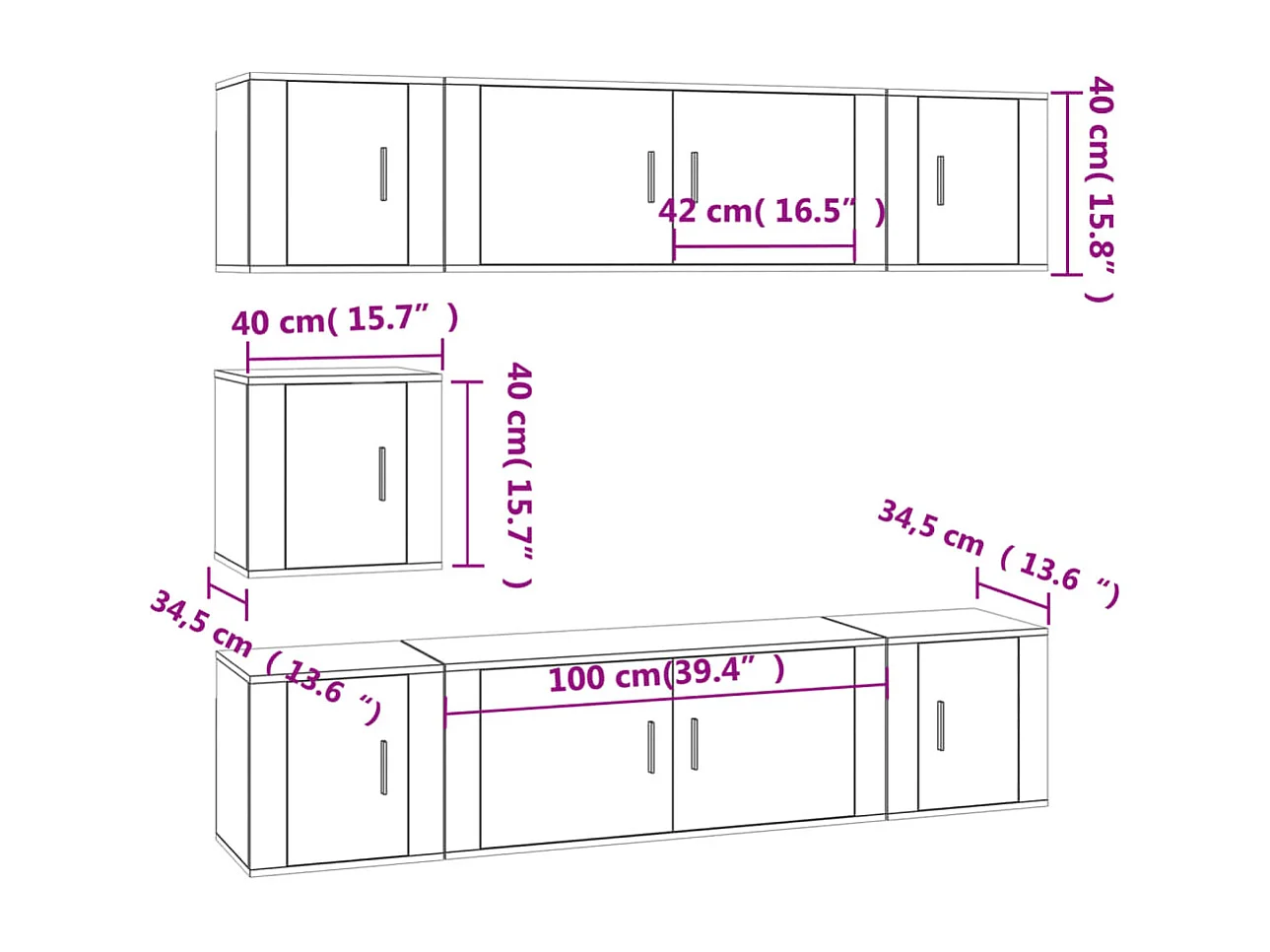 Xarim  Ensemble de meubles TV 7 pcs Chêne fumé Bois d'ingénierie