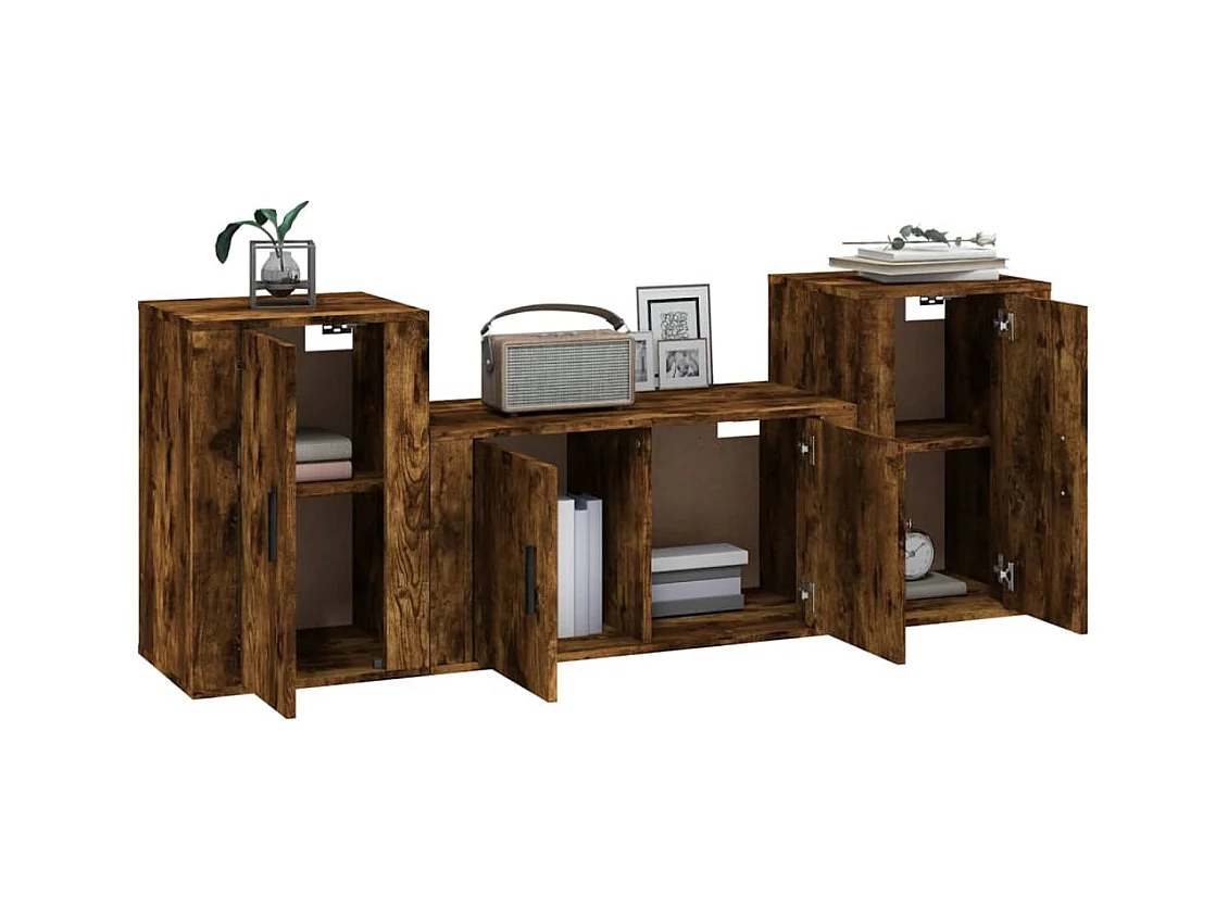 Wynna  Ensemble de meubles TV 3 pcs Chêne fumé Bois d'ingénierie