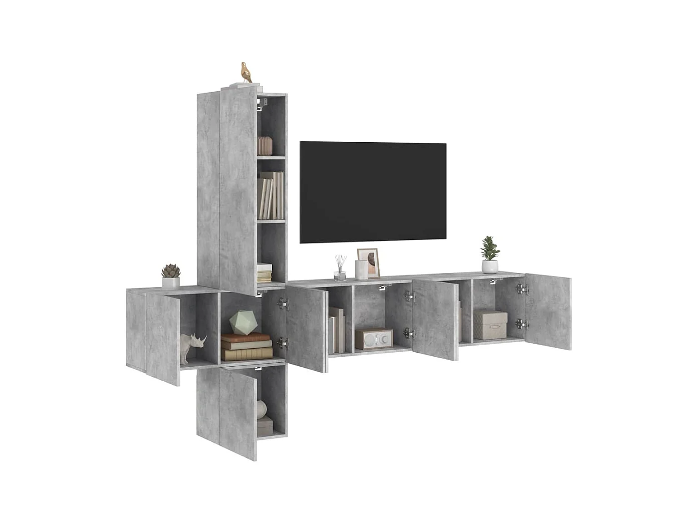 Burr Ridge  Unités murales TV 5 pcs gris béton bois d'ingénierie