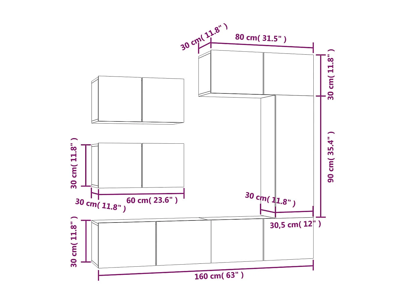 Garden Furniture -  6-delige Tv-meubelset bewerkt hout grijs sonoma eikenkleurig