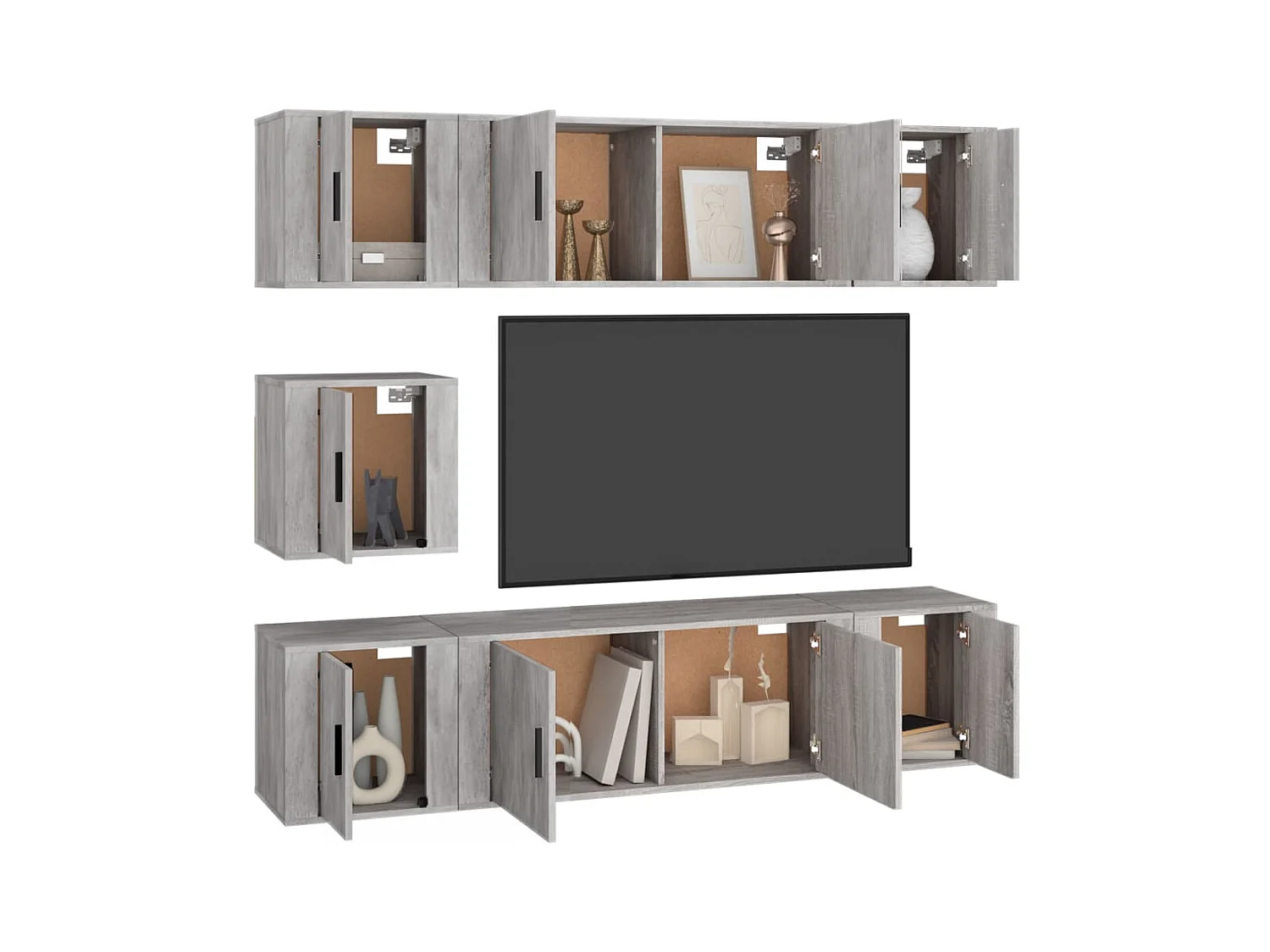 Xarim  Ensemble de meubles TV 7 pcs Gris béton Bois d'ingénierie