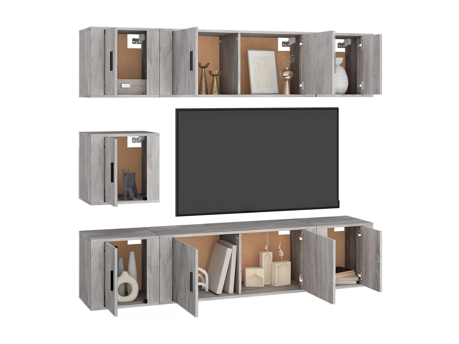 Xarim  Set de muebles de TV 7 pzas madera contrachapada gris hormigón