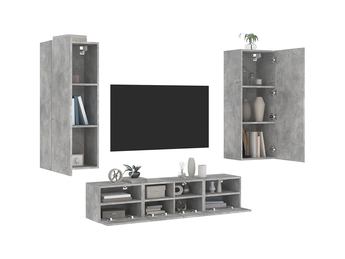 Berk  Unités murales TV 5 pcs gris béton bois d'ingénierie