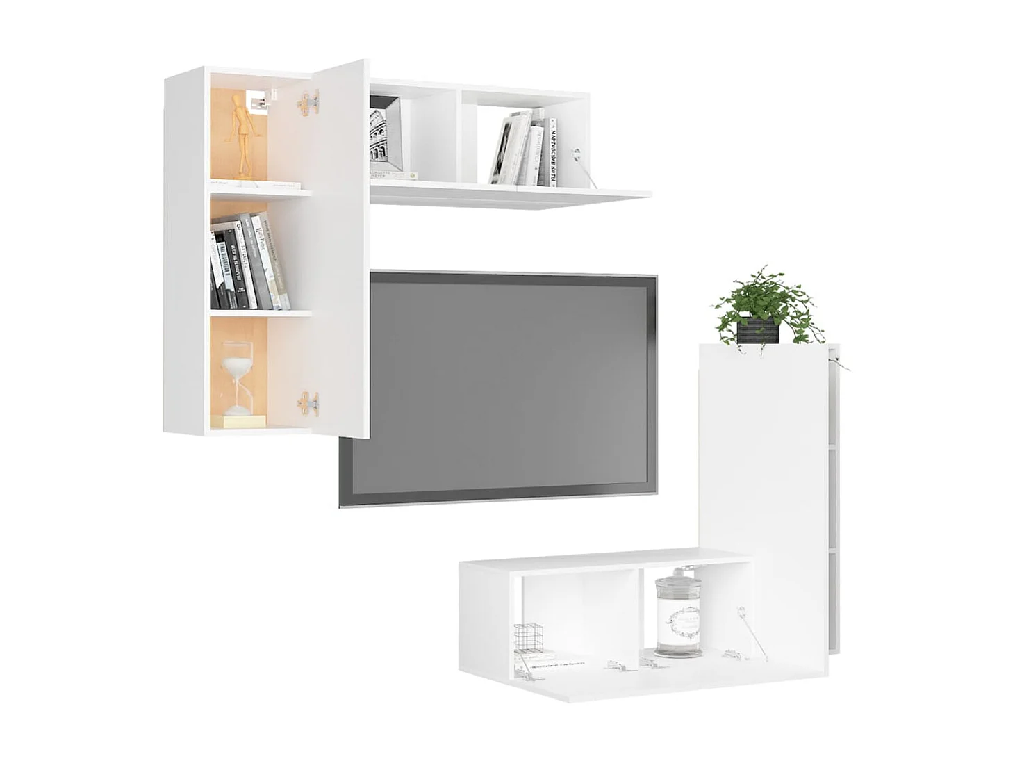 Chelles  Set de muebles de salón TV 4 piezas madera de ingeniería blanco