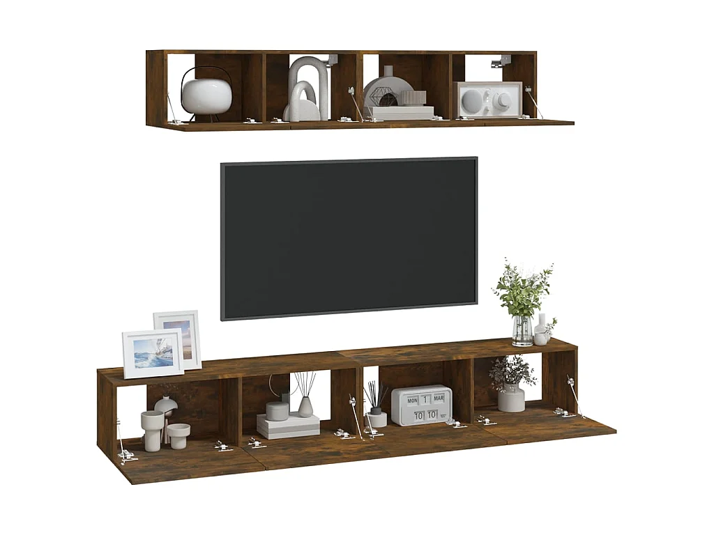 Isandro  Set de muebles de TV 4 pzas madera contrachapada roble ahumado