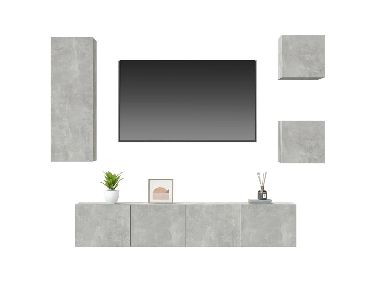 Garden Furniture -  Ensemble de meubles TV 5 pcs Gris béton Bois d'ingénierie