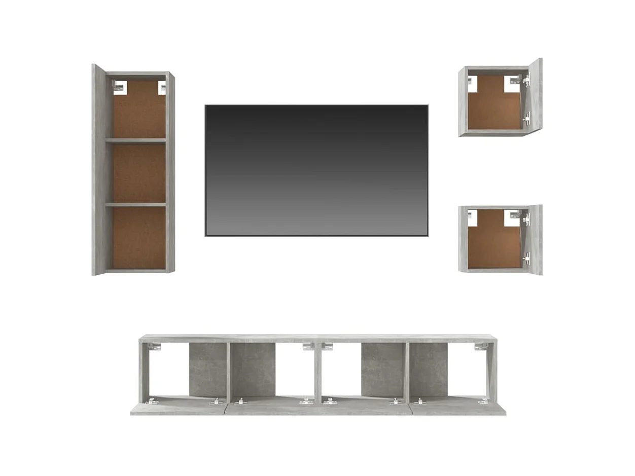 Garden Furniture -  Ensemble de meubles TV 5 pcs Gris béton Bois d'ingénierie