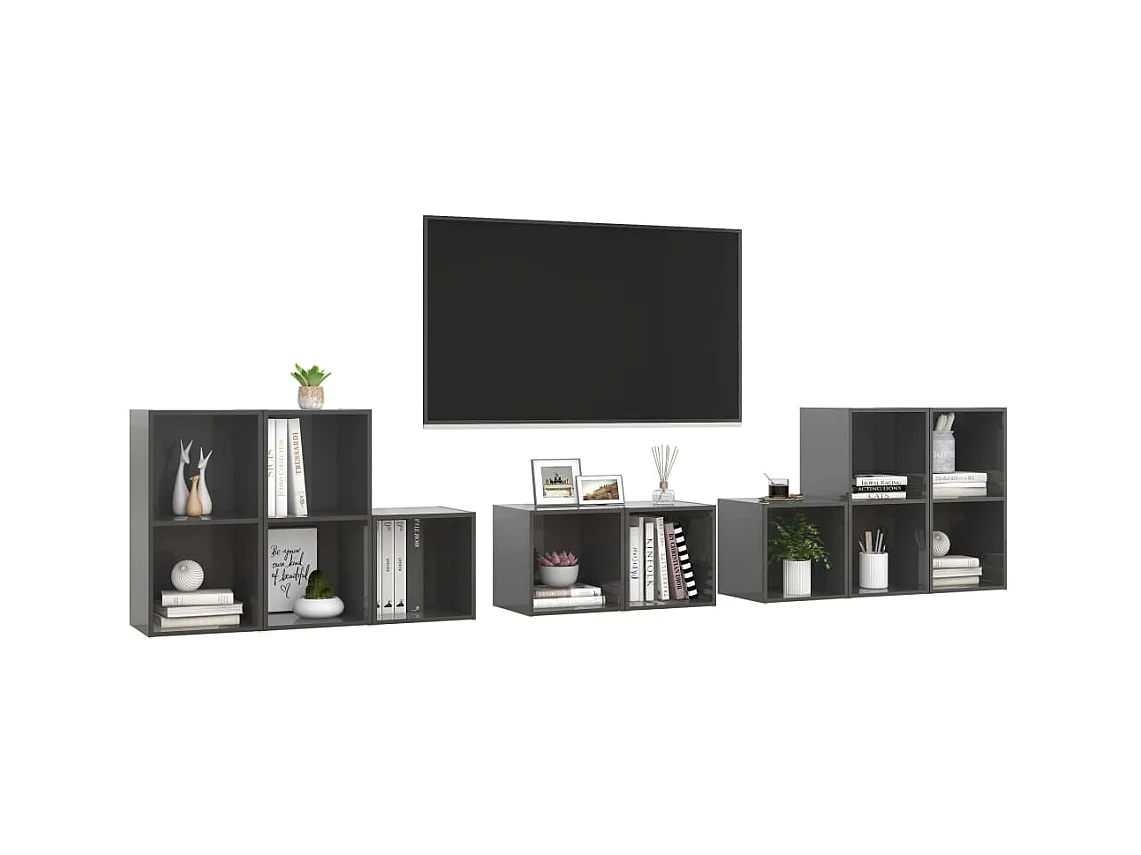 Wylie  Ensemble de meubles TV 8 pcs Gris brillant Bois d'ingénierie