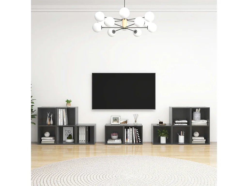 Wylie  Ensemble de meubles TV 8 pcs Gris brillant Bois d'ingénierie