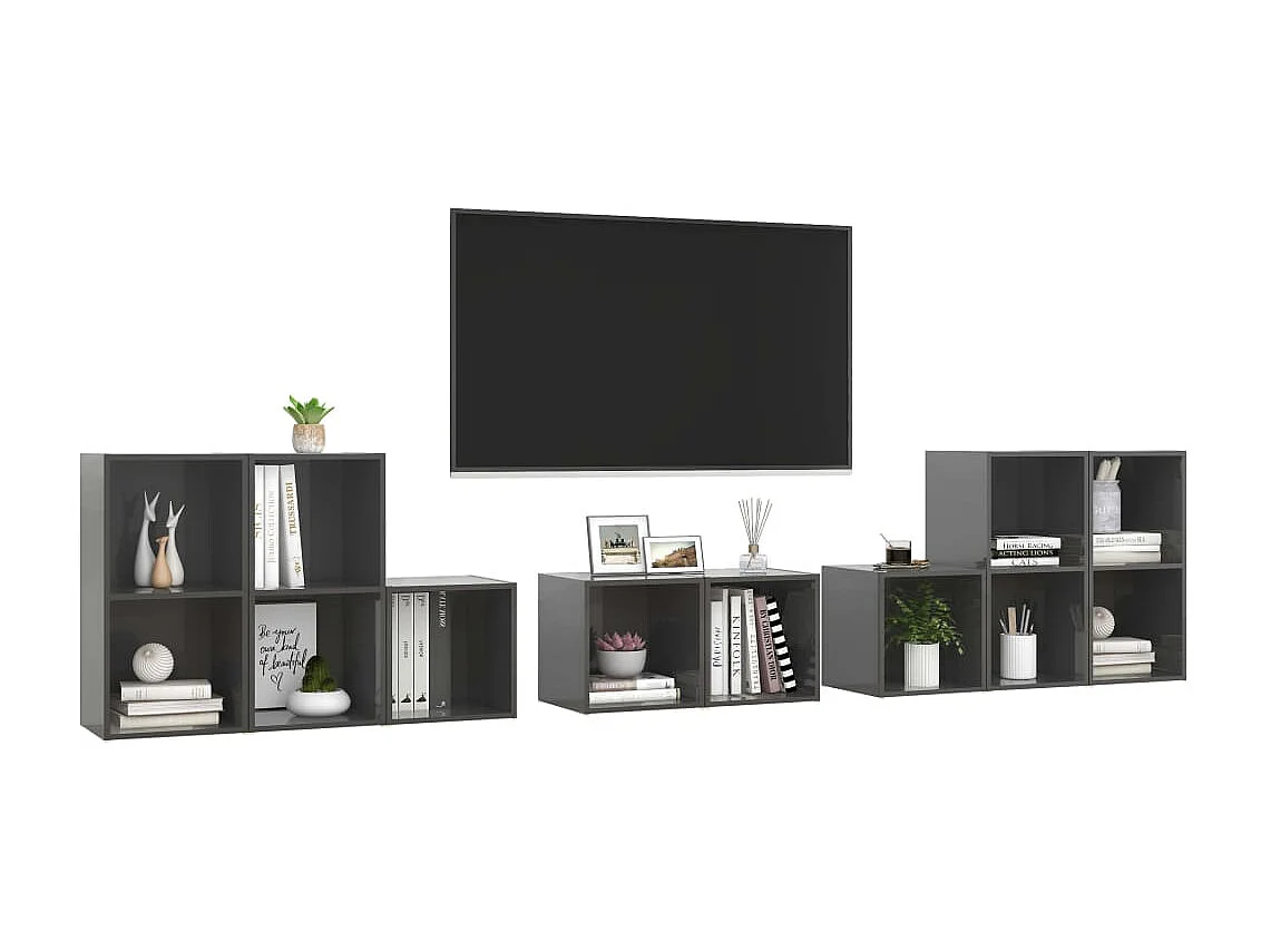 Wylie  Ensemble de meubles TV 8 pcs Gris brillant Bois d'ingénierie