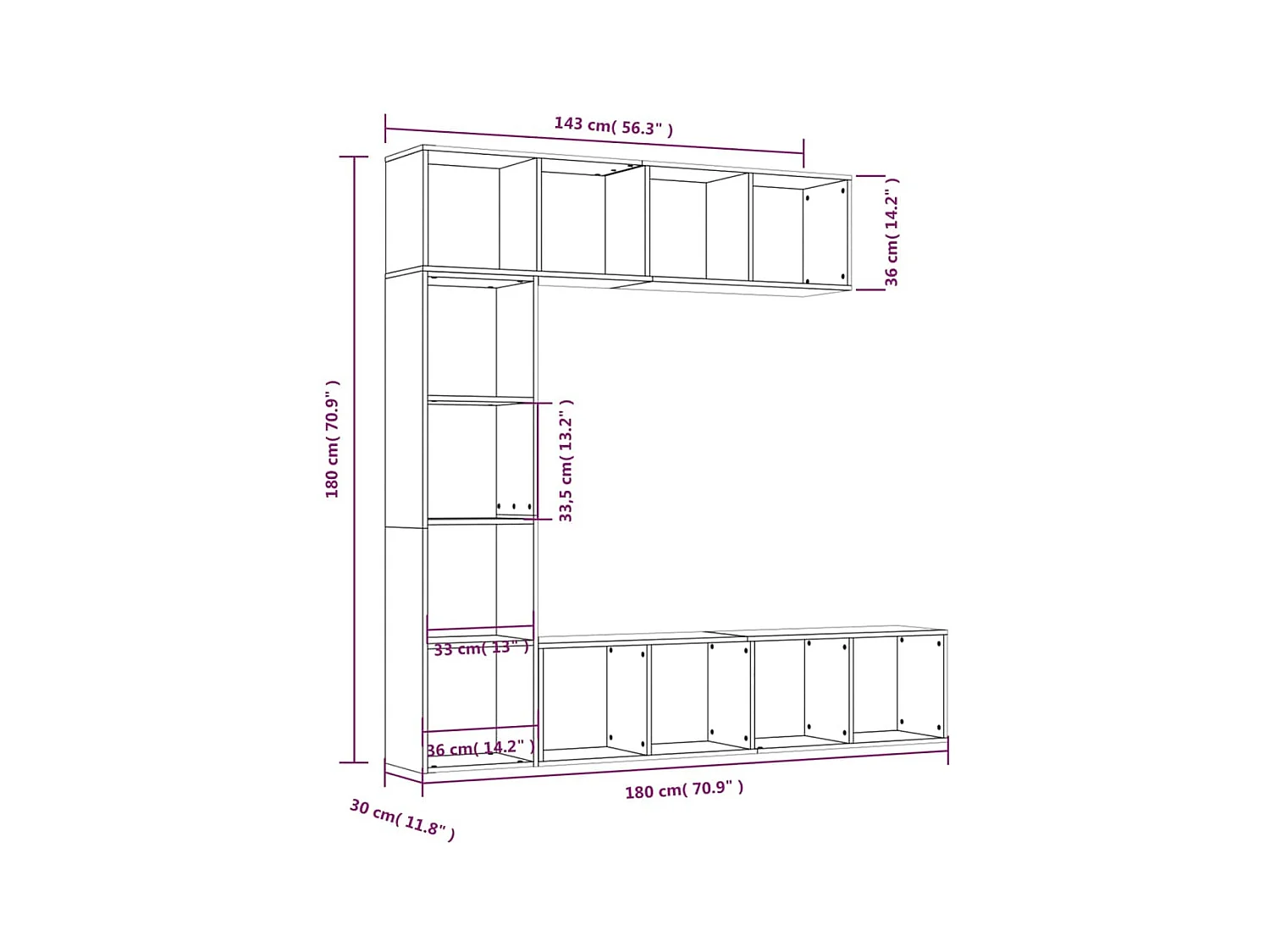 Elida  Ensemble bibliothèque/meuble TV 3 pcs Chêne marron 180x30x180cm