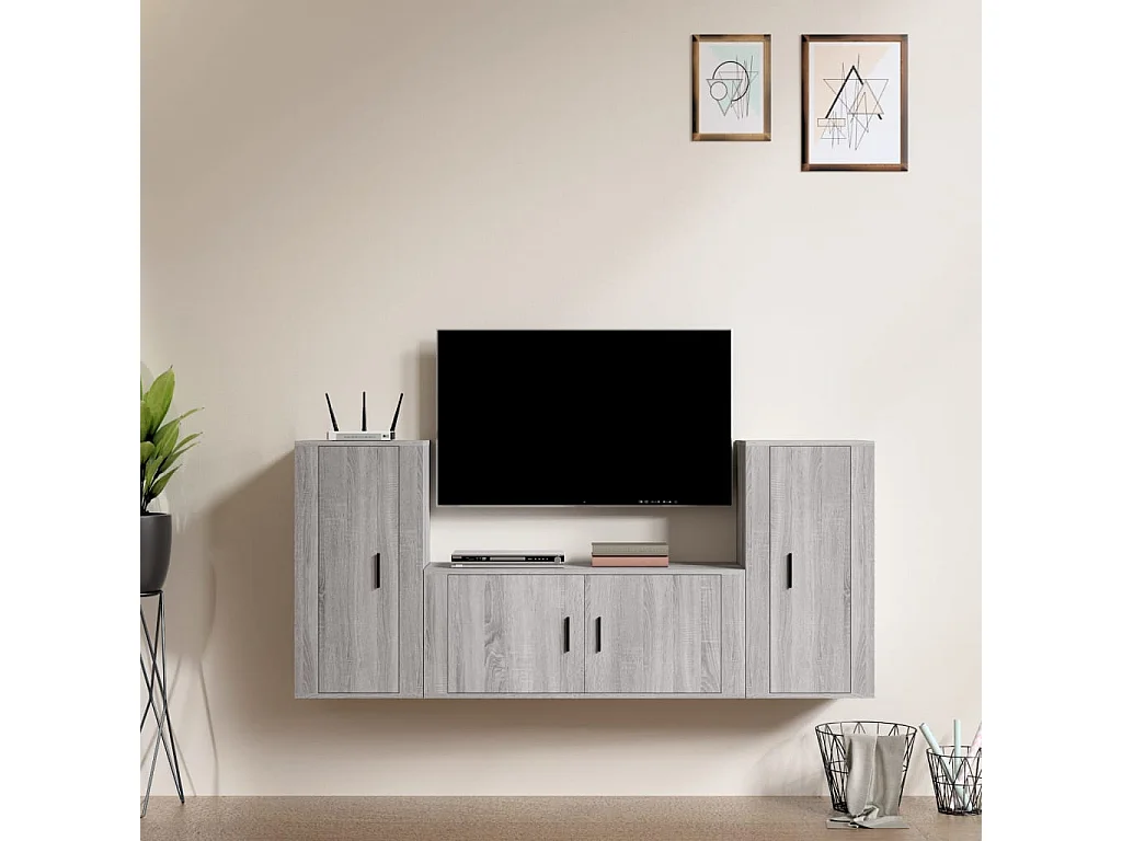 Xira  Ensemble de meubles TV 3 pcs Sonoma gris Bois d'ingénierie