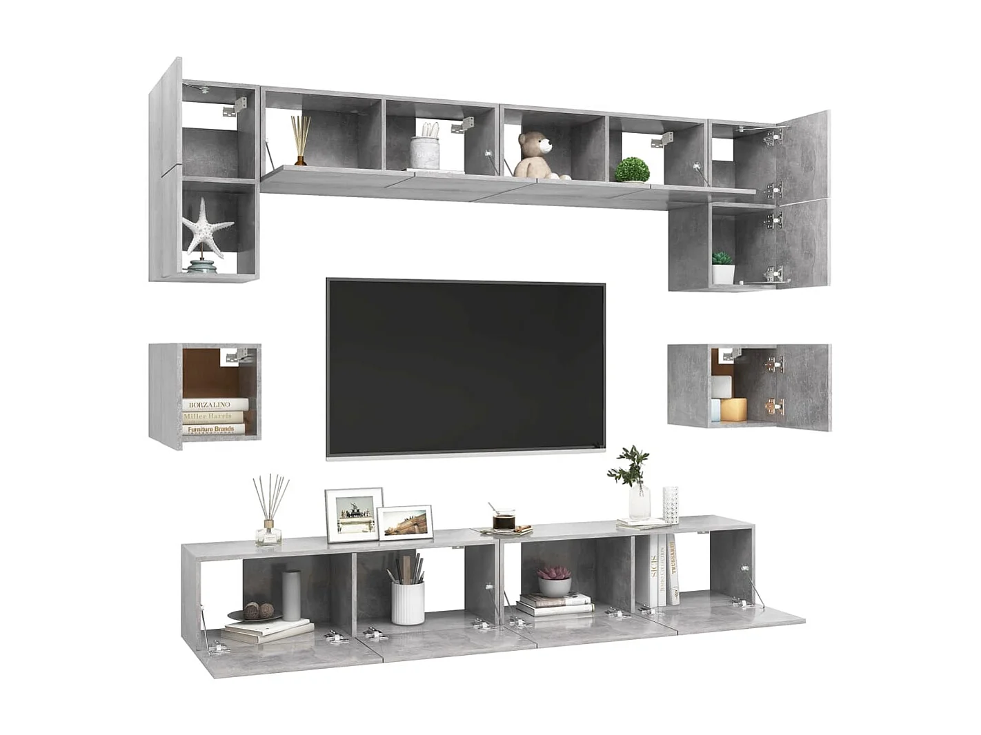Niort  Ensemble de meubles TV 8 pcs Gris béton Bois d'ingénierie