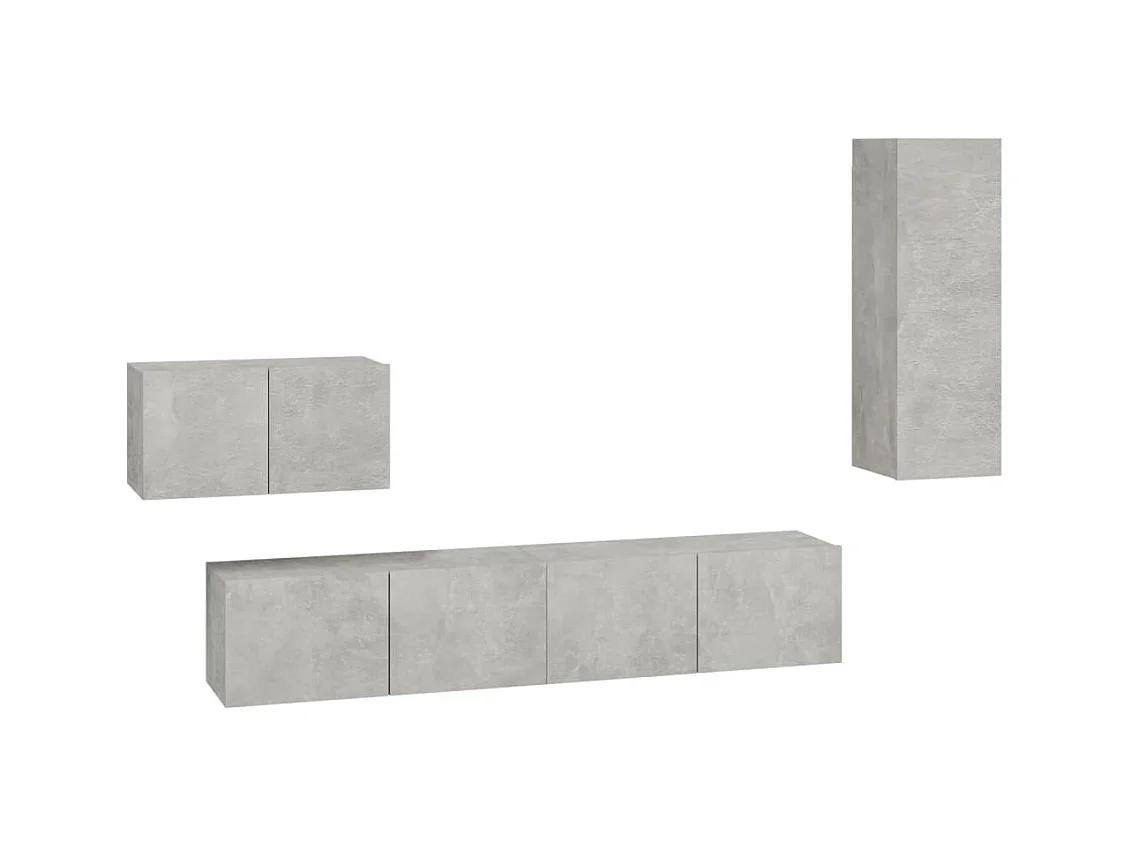 Elwin  4-delige Tv-meubelset bewerkt hout betongrijs