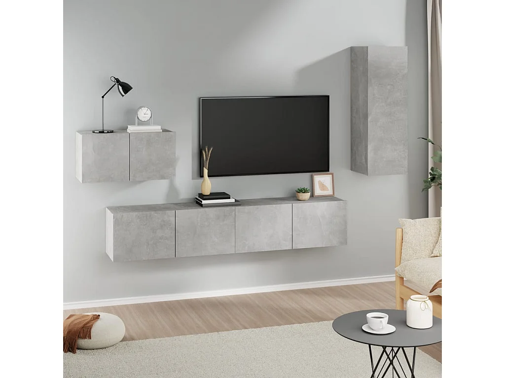 Elwin  Set de muebles de TV 4 pzas madera contrachapada gris hormigón