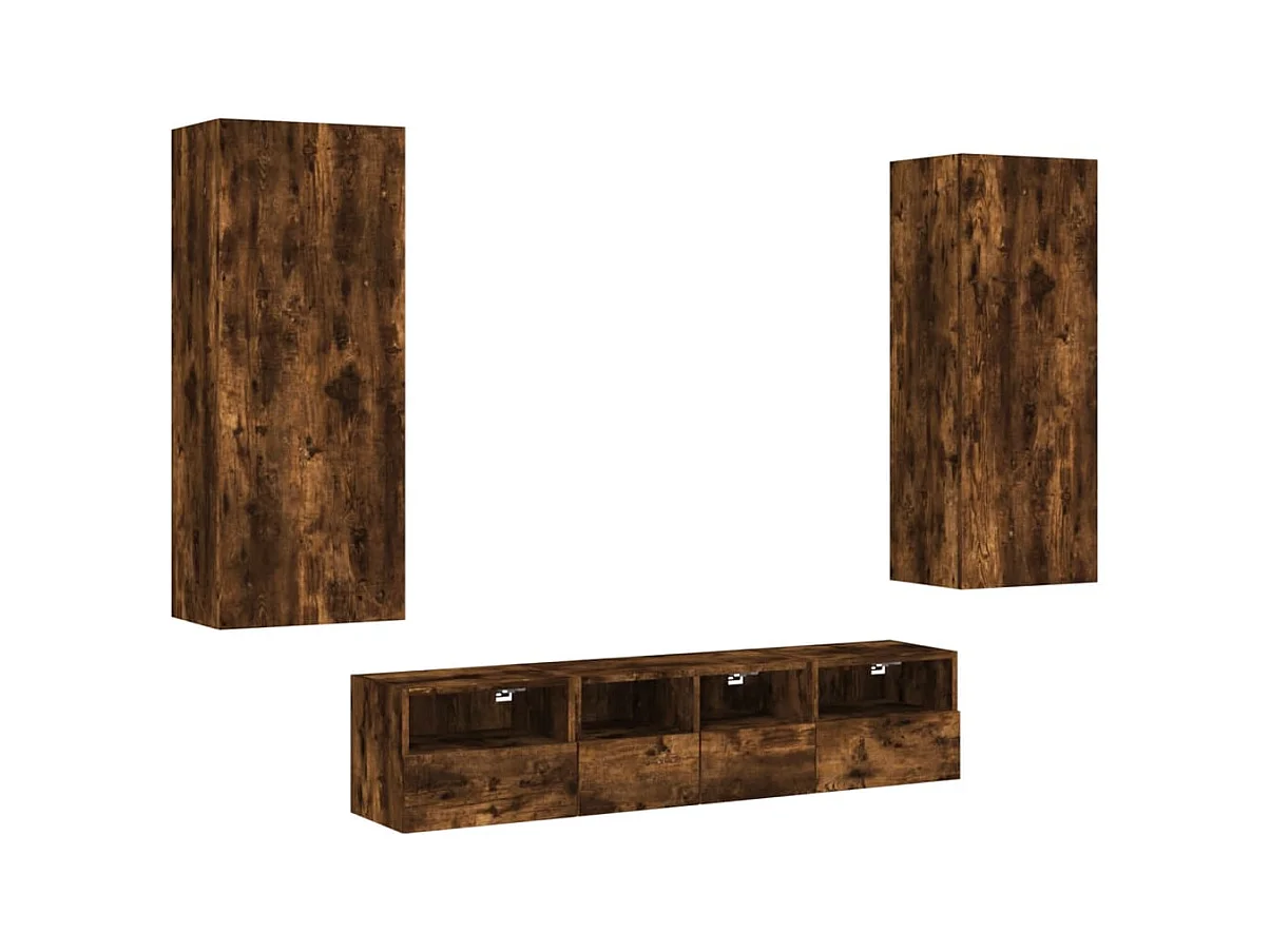 Berk  Muebles de TV de pared 5 pzas madera ingeniería roble ahumado