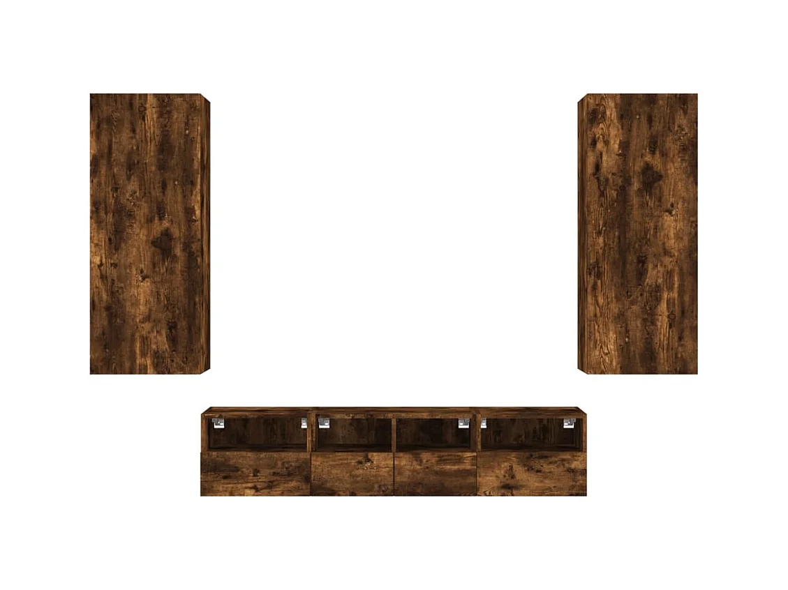 Berk  Muebles de TV de pared 5 pzas madera ingeniería roble ahumado