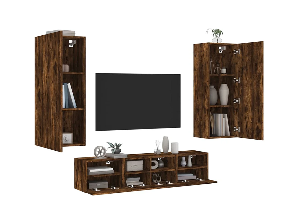 Berk  5-delige Tv-wandmeubelset bewerkt hout gerookt eikenkleurig