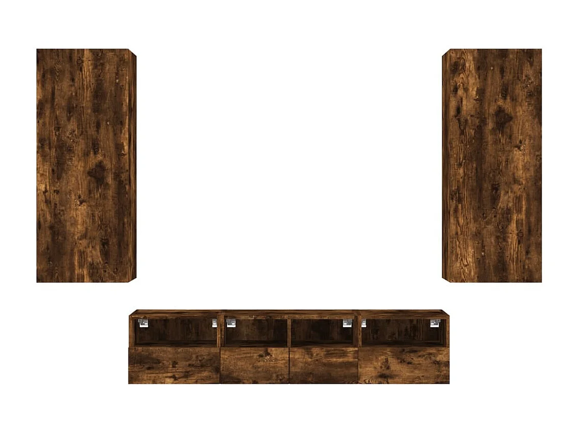Berk  5-delige Tv-wandmeubelset bewerkt hout gerookt eikenkleurig