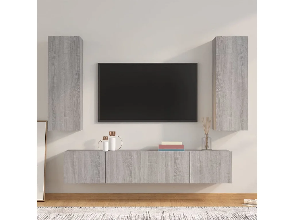 Cloverport  4-delige Tv-meubelset bewerkt hout grijs sonoma eikenkleurig