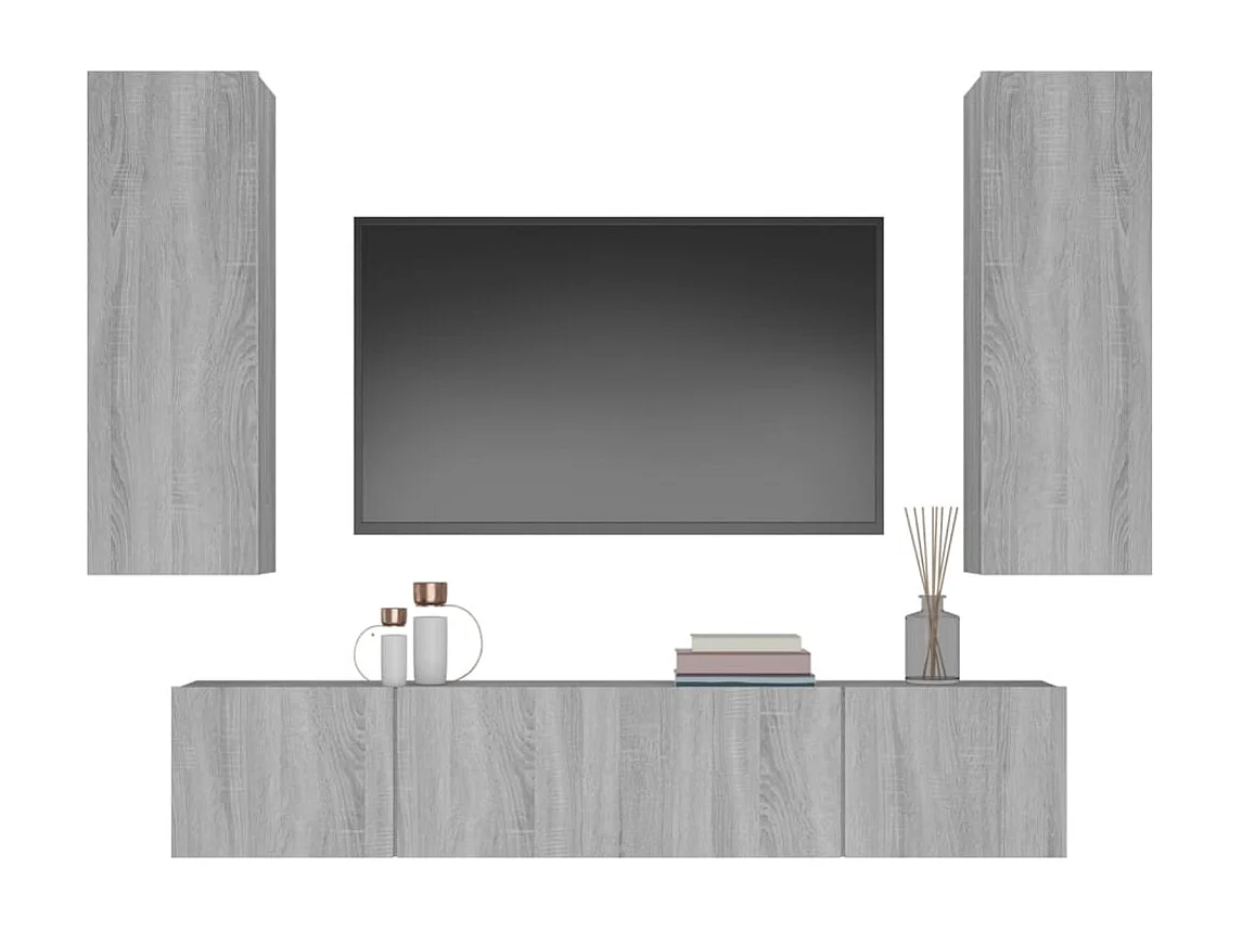 Cloverport  4-delige Tv-meubelset bewerkt hout grijs sonoma eikenkleurig