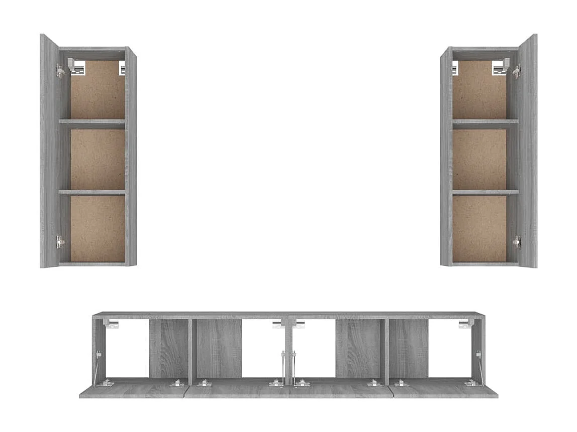 Cloverport  4-delige Tv-meubelset bewerkt hout grijs sonoma eikenkleurig