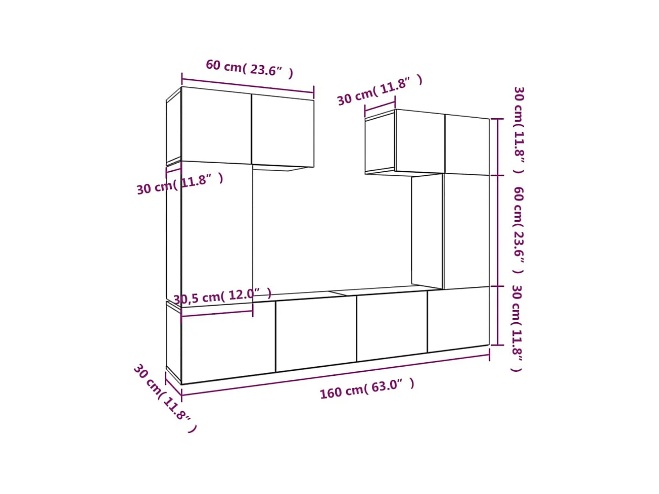 Nawal  6-delige Tv-meubelset bewerkt hout wit