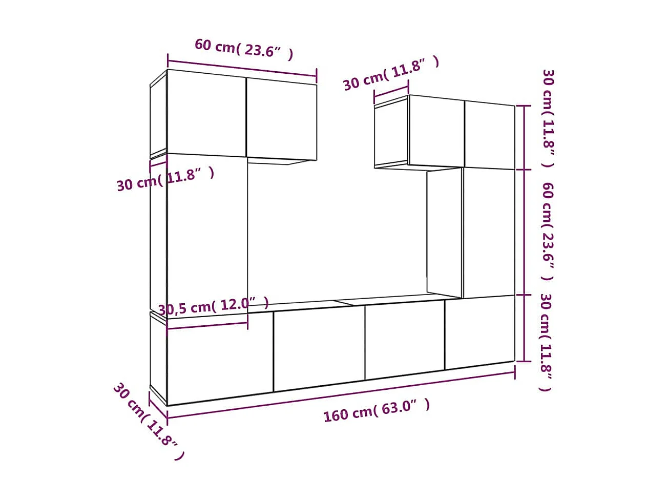 Nawal  6-delige Tv-meubelset bewerkt hout wit