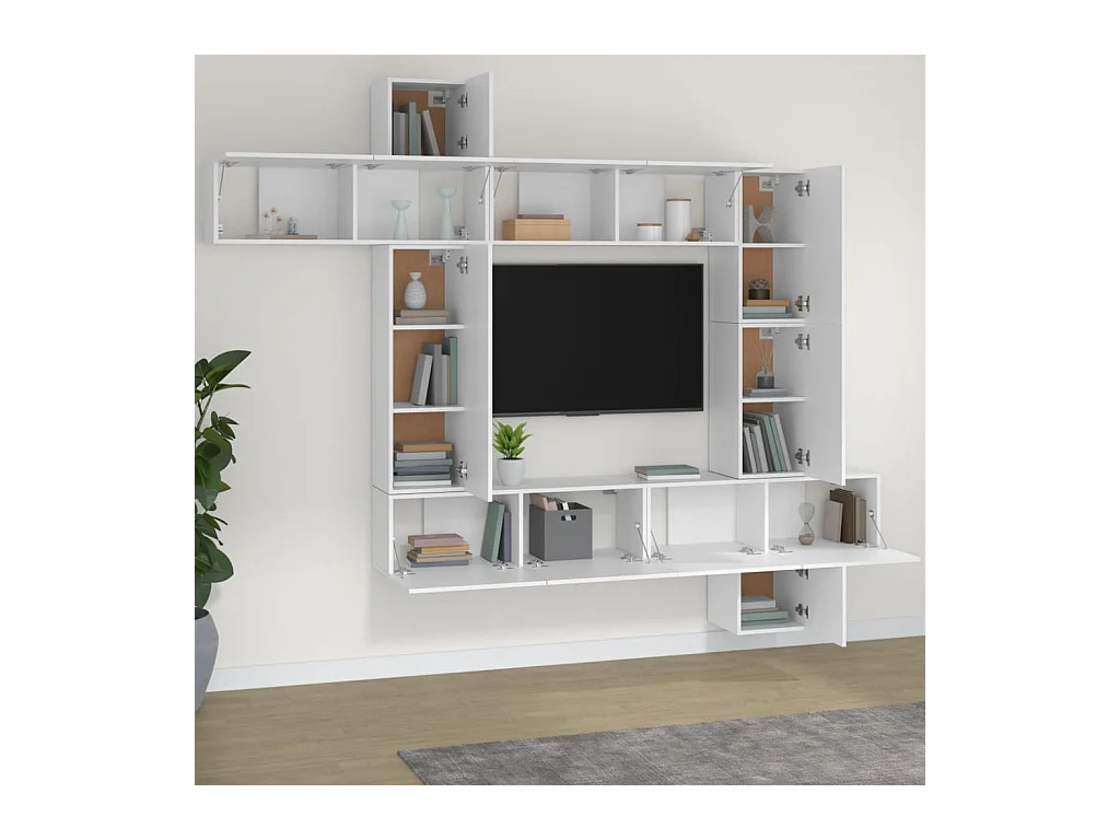 Manal  Ensemble de meubles TV 9 pcs Blanc Bois d'ingénierie