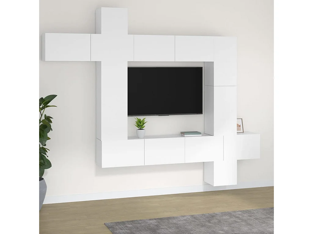 Manal  Ensemble de meubles TV 9 pcs Blanc Bois d'ingénierie
