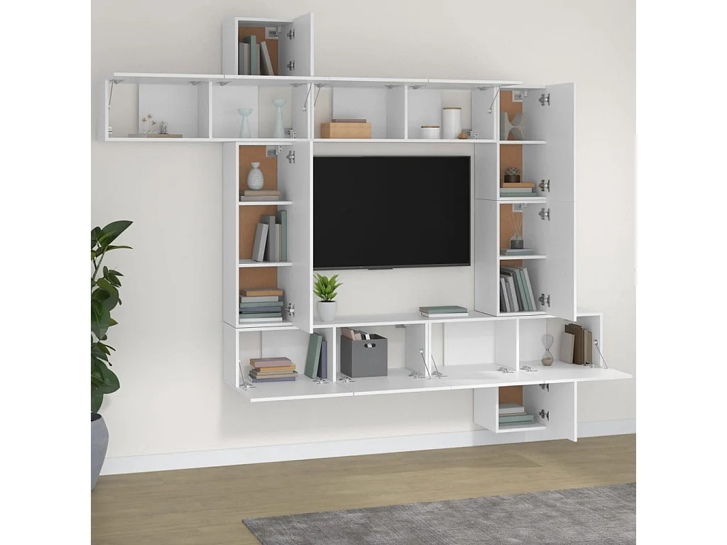 Manal  Ensemble de meubles TV 9 pcs Blanc Bois d'ingénierie