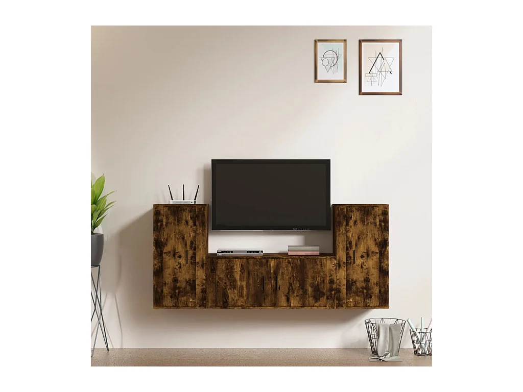 Xira  Set de muebles de TV 3 pzas madera contrachapada roble ahumado