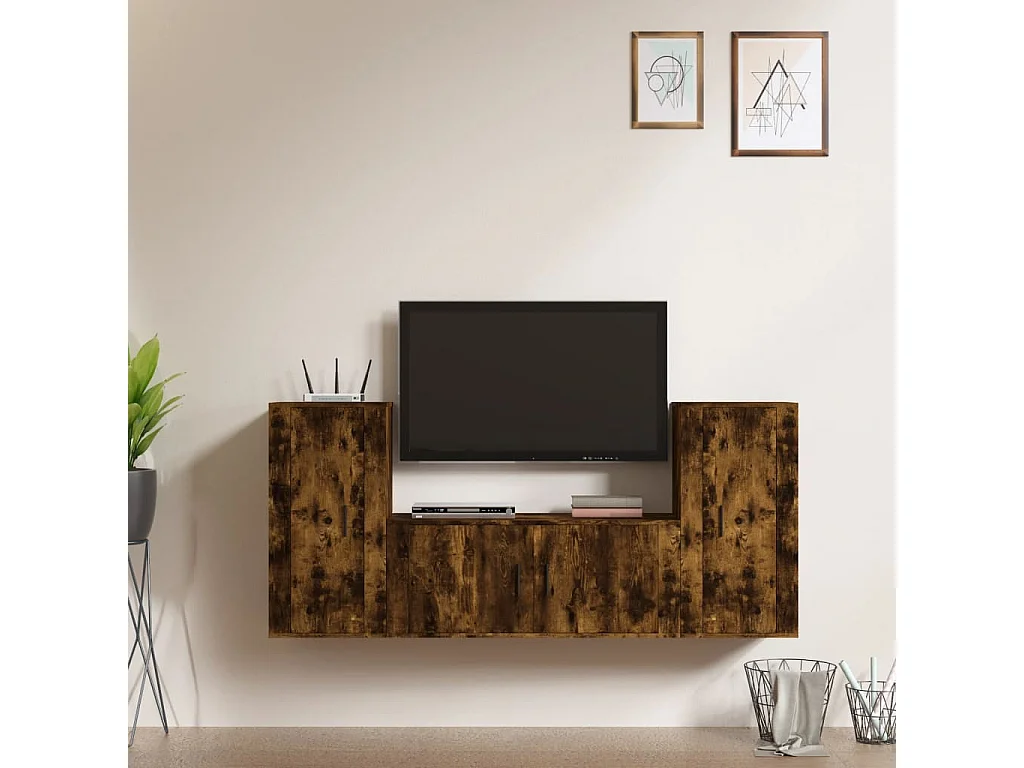 Xira  Ensemble de meubles TV 3 pcs Chêne fumé Bois d'ingénierie