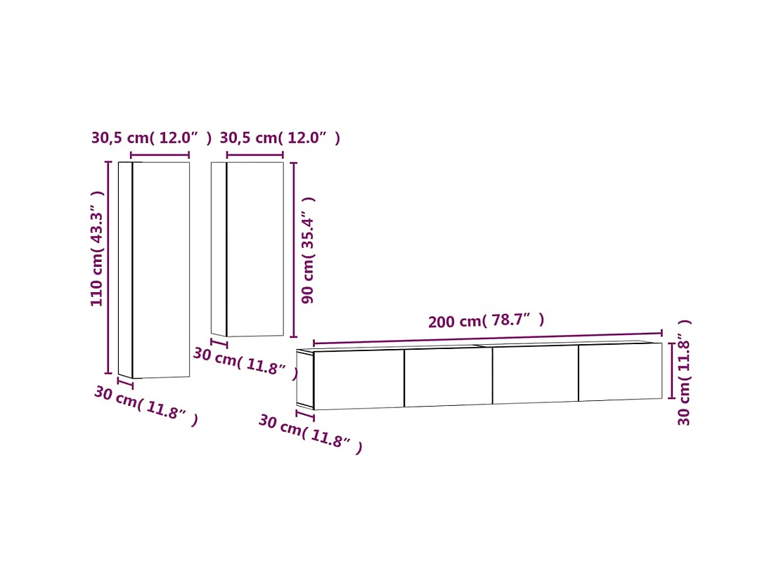 Mylan  4-delige Tv-meubelset bewerkt hout wit