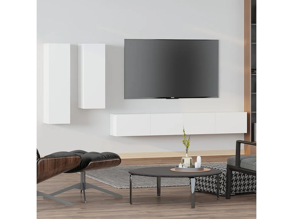 Mylan  4-delige Tv-meubelset bewerkt hout wit