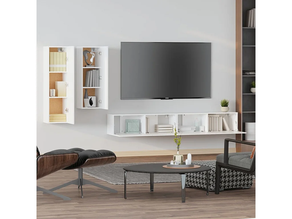 Mylan  4-delige Tv-meubelset bewerkt hout wit