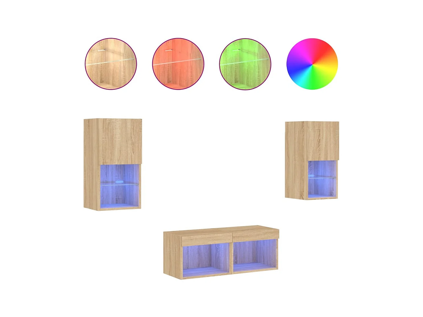 Cecilia Fernanda  Meuble TV muraux 4 pcs avec lumières LED chêne sonoma