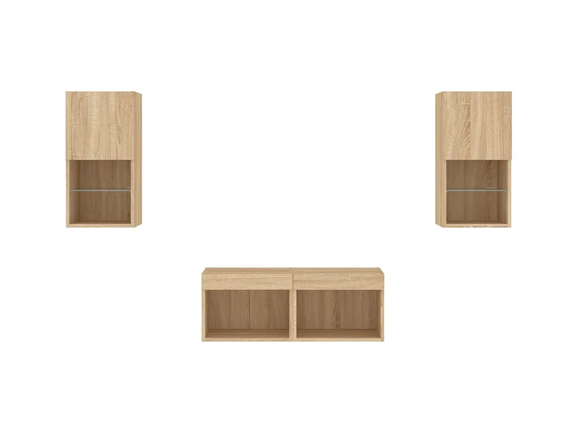 Cecilia Fernanda  Meuble TV muraux 4 pcs avec lumières LED chêne sonoma