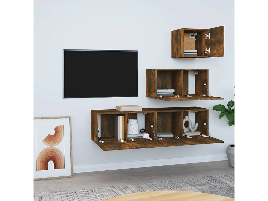 Jean-Louis  Ensemble de meubles TV 4 pcs Chêne fumé Bois d'ingénierie
