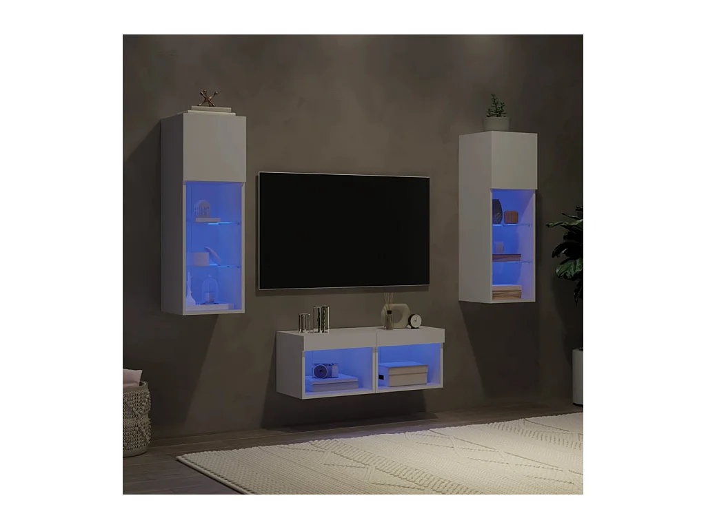 Brisora  Meuble TV muraux 4 pcs avec lumières LED blanc
