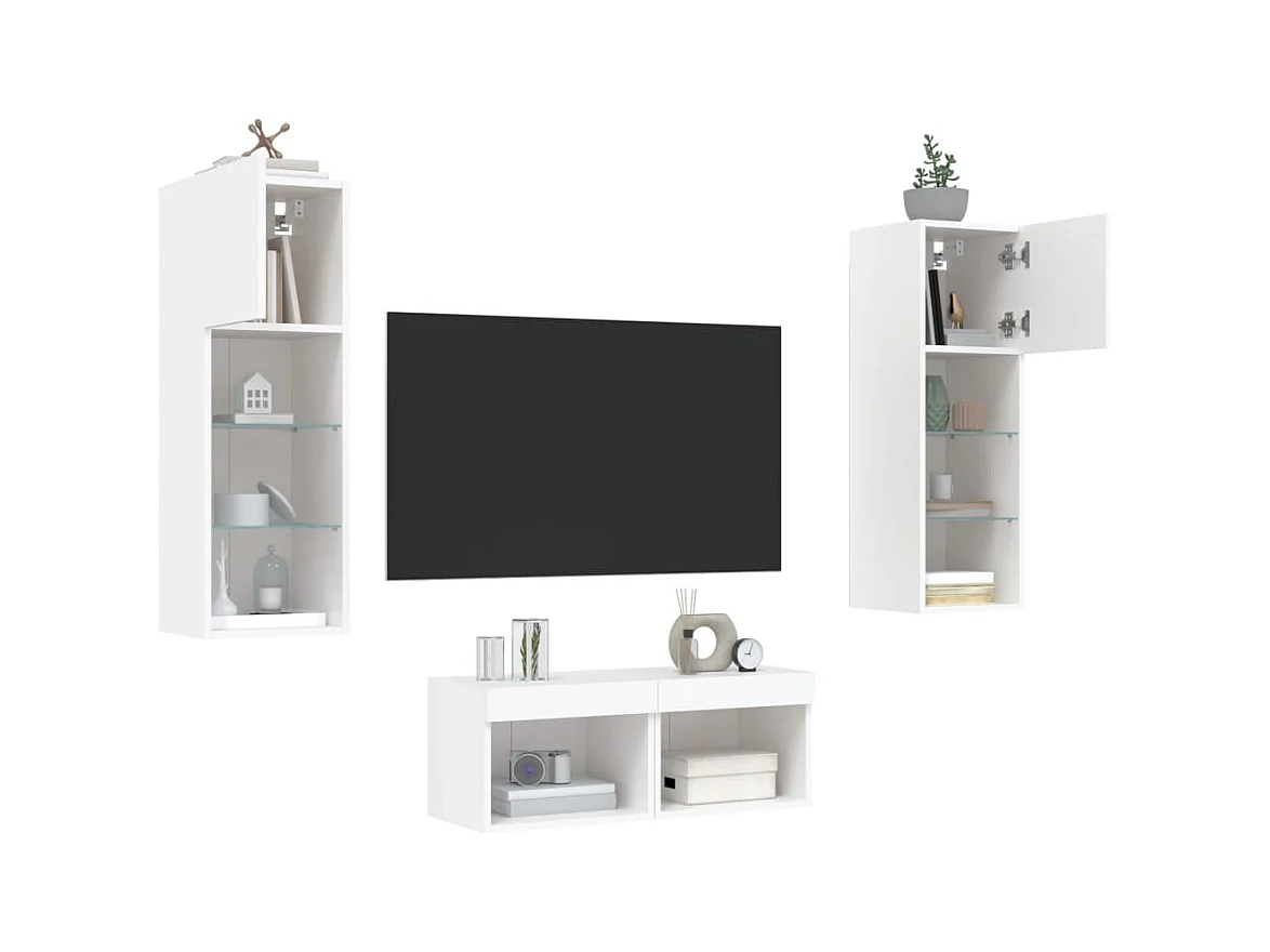 Brisora  Meuble TV muraux 4 pcs avec lumières LED blanc