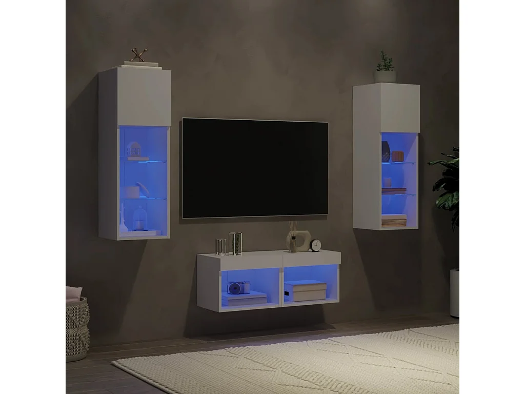 Brisora  4-delige tv-wandmeubelset met LED-verlichting wit