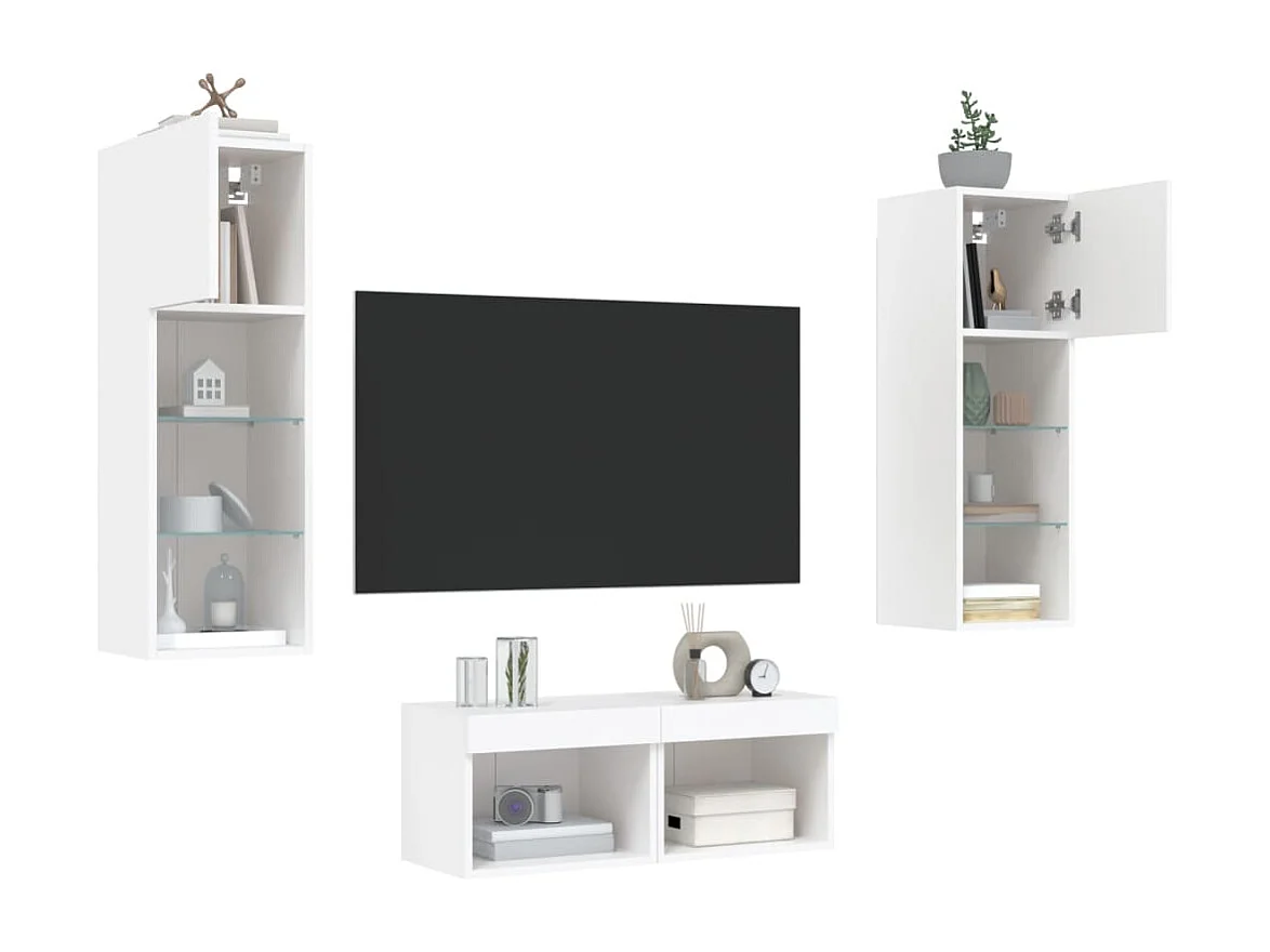 Brisora  4-delige tv-wandmeubelset met LED-verlichting wit
