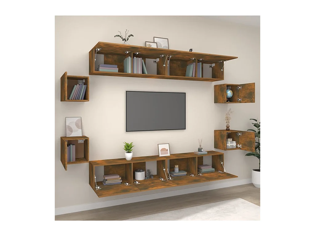 Clondalkin  Ensemble de meubles TV 8 pcs Chêne fumé Bois d'ingénierie